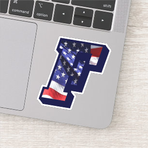 Adesivo Monograma F American Flag F Inicial EUA