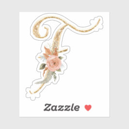 Adesivo Monograma Inicial F Glitter Dourado Peony Rosa Flo