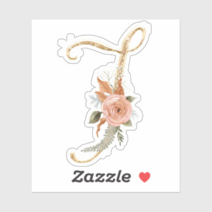 Adesivo Monograma Inicial J Glitter Peony Rosa Floral