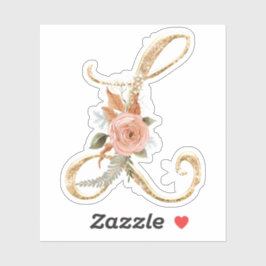 Adesivo Monograma Inicial L Leve Dourada Peony Rosa Floral