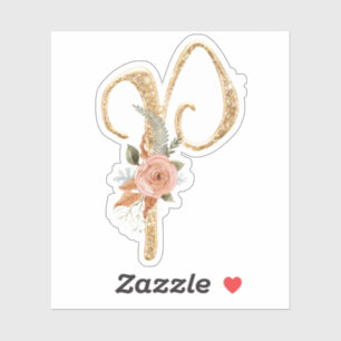 Adesivo Monograma Inicial P Glitter Dourado Peony Rosa Flo