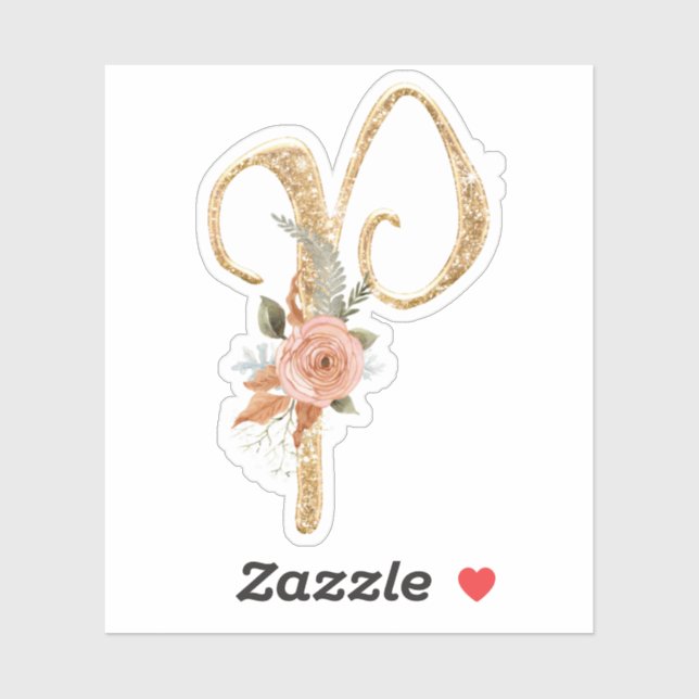 Adesivo Monograma Inicial P Glitter Dourado Peony Rosa Flo (Folha)