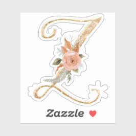 Adesivo Monograma Inicial Z Glitter Dourado Peony Rosa Flo