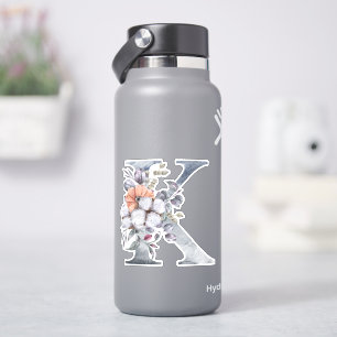 Adesivo Monograma K Aquarela Azul Floral Inicial K