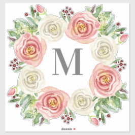 Adesivo Monograma M Casado Rosa Floral Wreath