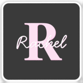 Adesivo Monograma Personalizável Fofo | Rosa Claro e Preto