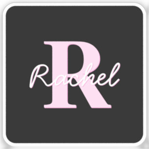 Adesivo Monograma Personalizável Fofo Rosa Claro e Preto