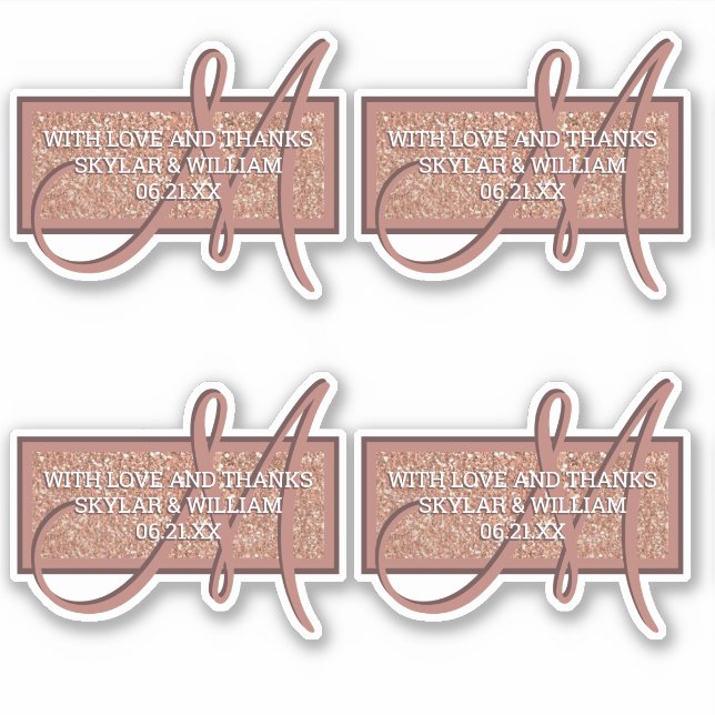 Adesivo Monograma Rosa Dourada Glitter Obrigado Ou Endereç (Frente)