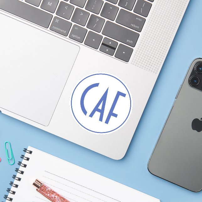 Adesivo Monogramado Azul e Branco Kiss Cut (Notebook com iPhone)