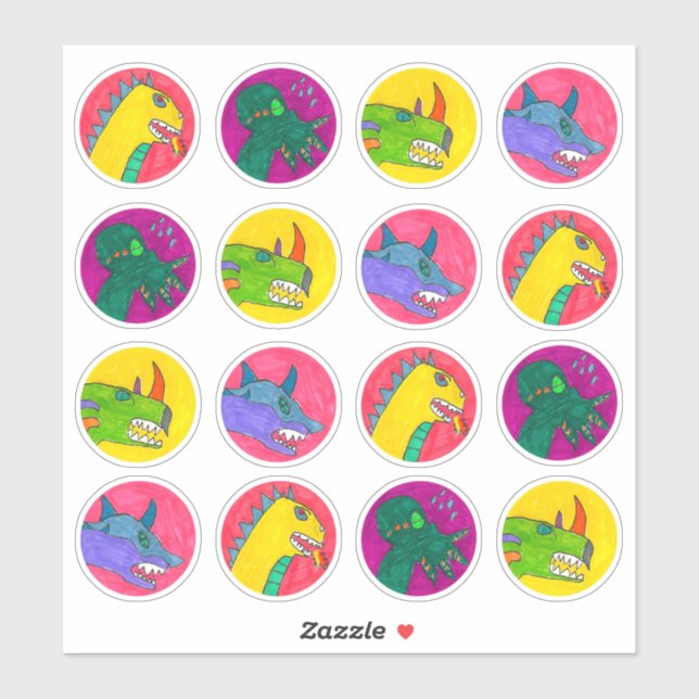 Adesivo "Monster Dragon Faces" Sticker Sheet (Folha)