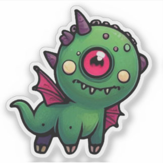 Adesivo Monstro Ciclops Verde Fofo - Bicho Dragão Kawaii