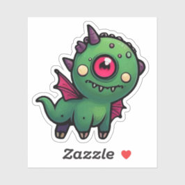 Adesivo Monstro Ciclops Verde Fofo - Bicho Dragão Kawaii