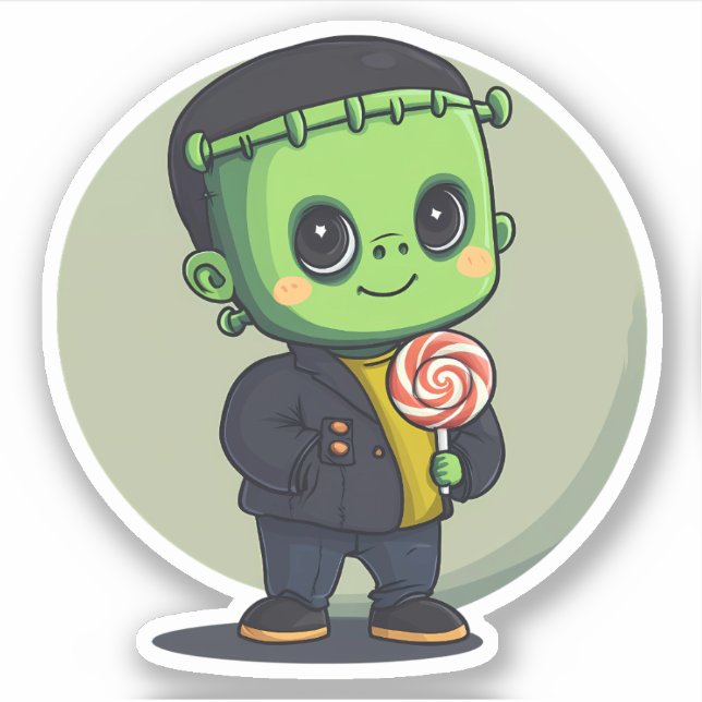 Adesivo Monstro de Frankenstein segurando um pirulito (Frente)