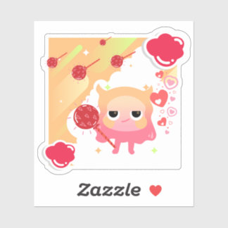 Adesivo Monstro Kawaii Fofo e Pirulito de Coração