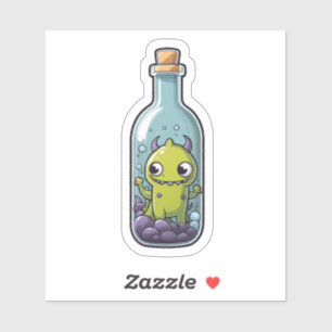 Adesivo Monstro Verde numa Garrafa