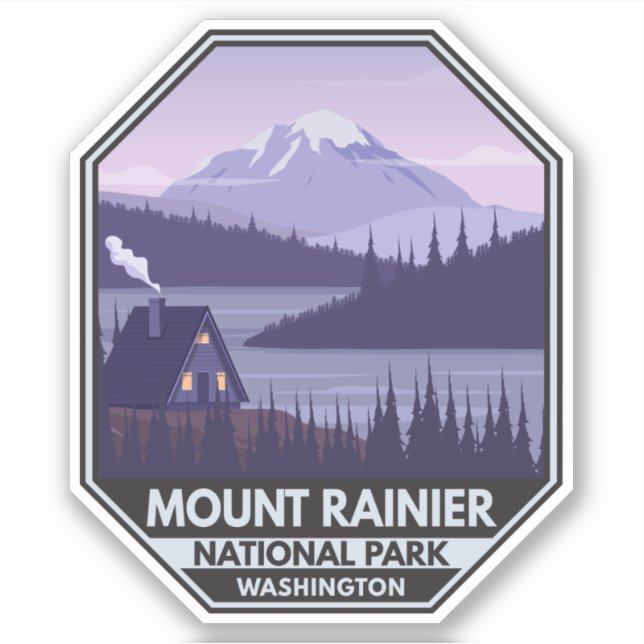 Adesivo Monte Rainier National Park Washington Cabin Retro (Frente)