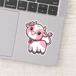 Adesivo Moo do Flor: Vaca rosa-branca com faixa e flor
