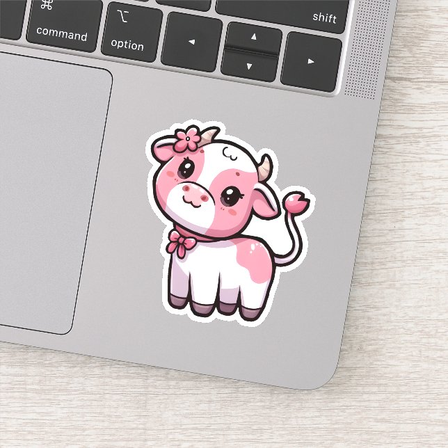 Adesivo Moo do Flor: Vaca rosa-branca com faixa e flor (Detalhe)