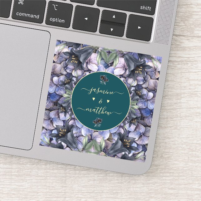 Adesivo Moody Black Floral Classic Couple Names Wedding (Detalhe)