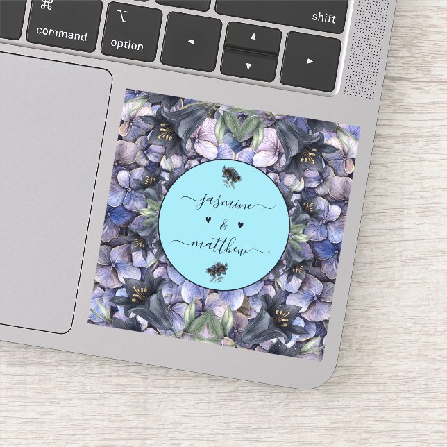 Adesivo Moody Black Floral Classic Couple Names Wedding (Detalhe)