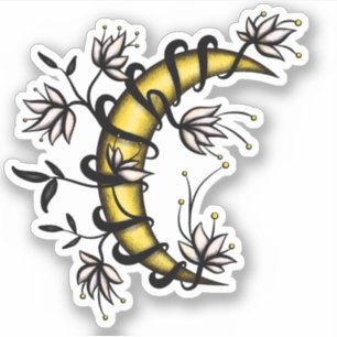 Adesivo Moon Crescente Embalada Em Estilo De Tatuagem De F