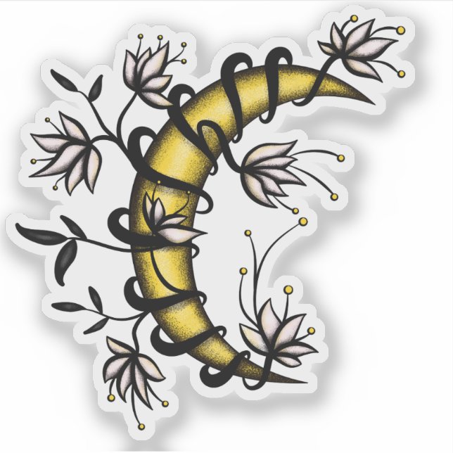 Adesivo Moon Crescente Embalada Em Estilo De Tatuagem De F (Frente)