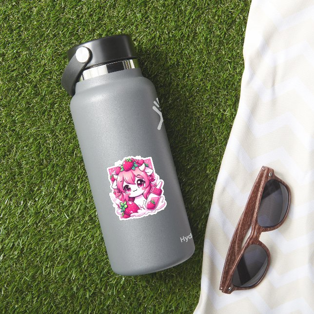 Adesivo Morango Vaca Kawaii Anime Morango Leite _1 (HydroFlask Insitu)