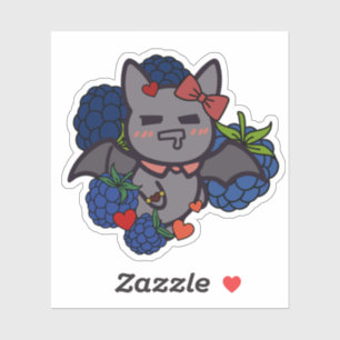 Adesivo Morcego Kawaii Faminto com Mirtilos - Fruta Engraç