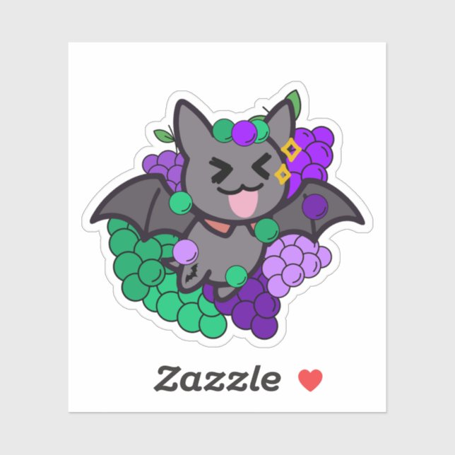 Adesivo Morcego Kawaii Feliz com Uvas Roxas - Fr (Folha)