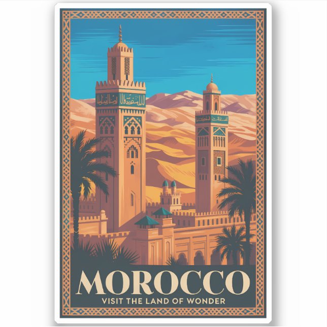 Adesivo  Morocco Desert Illustration Travel Art Vintage (Frente)