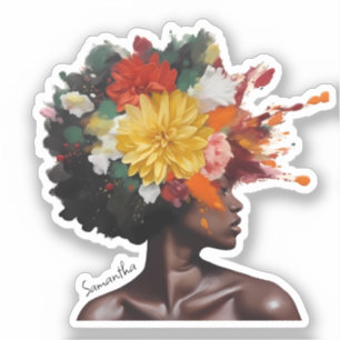 Adesivo Mulher Afro-Americana com Cabelo Afro Floral (2)