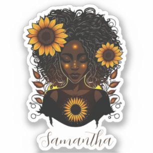 Adesivo Mulher Afro Rainha Sunflower