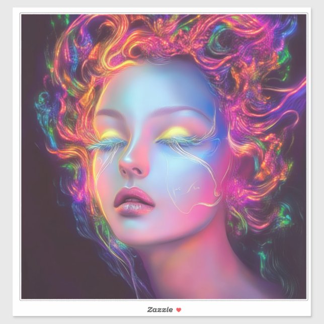 Adesivo Mulher alienígena com cabelo cósmico (Folha)