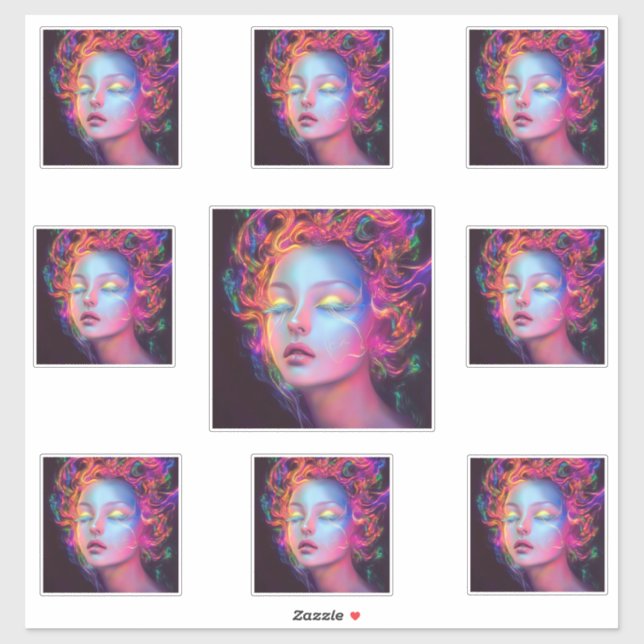 Adesivo Mulher alienígena com cabelo cósmico (Folha)