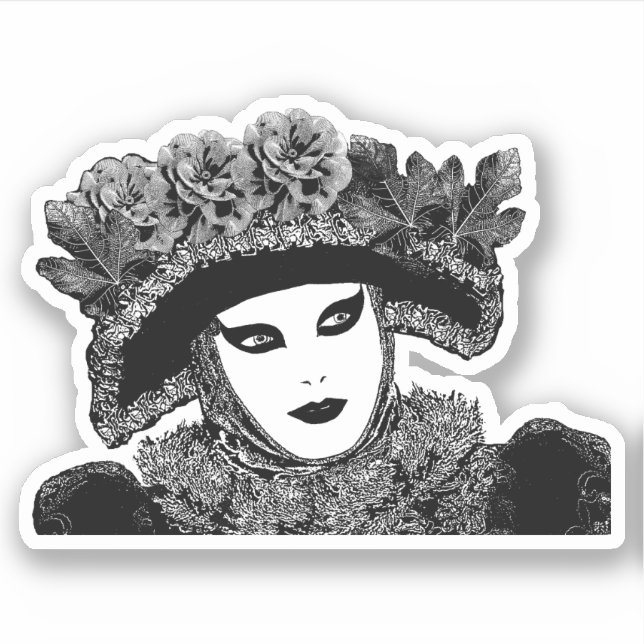 Adesivo Mulher Mardi gras Mask Black and White art (Frente)
