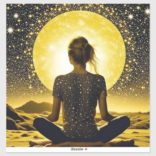 Adesivo Mulher Meditando Sob a Lua Celestial (Folha)