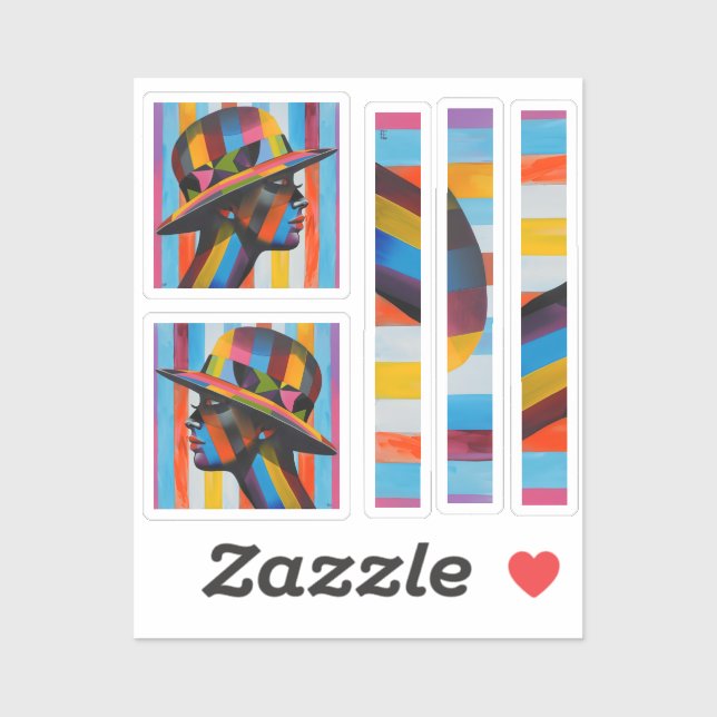 Adesivo Mulher na silhueta colorida de bater chapéu (Folha)