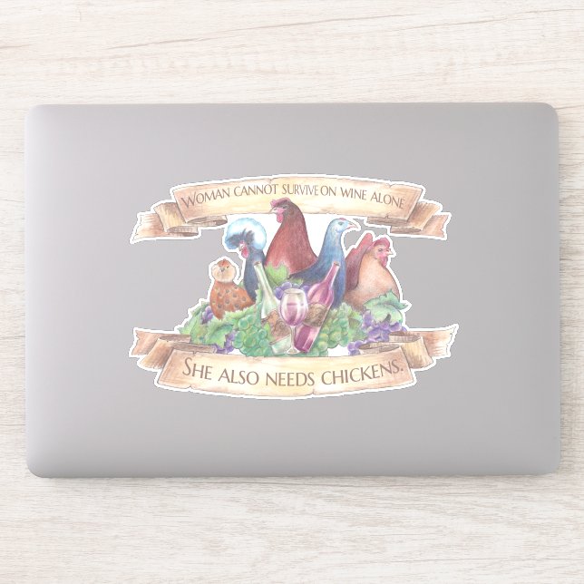 Adesivo Mulher não pode sobreviver só com vinho - frango (Computador)