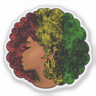 Adesivo Mulher negra rasta afro vermelho amarelo verde