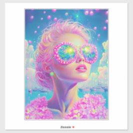 Adesivo Mulher Neon Glamorosa com Óculos Espumantes