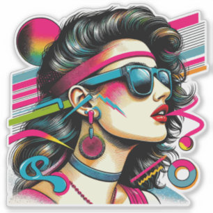 Adesivo Mulher usando óculos de sol arte pop colorida