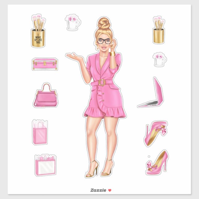 Adesivo Mulheres Louras de Moda Alta Rosa Planejam Decreto (Folha)