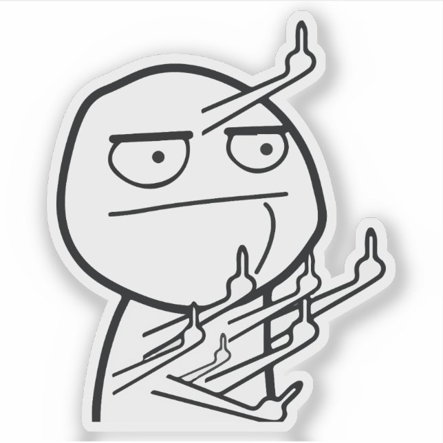 Adesivo Multiple Middle Fingers Rage Face Meme Mug (Frente)