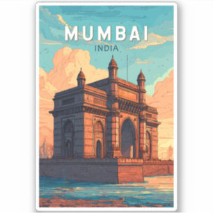 Adesivo Mumbai India Illustração Viagem Art Vintage