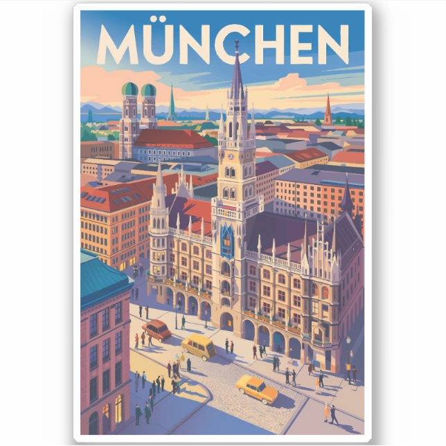 Adesivo Munich Germany Illustration Travel Art Vintage (Frente)