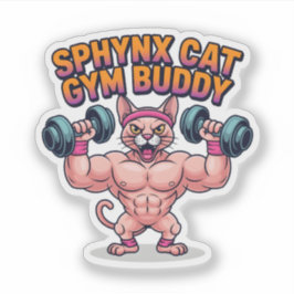 Adesivo Muscular Sphynx Cat Gym Buddy Cartoon