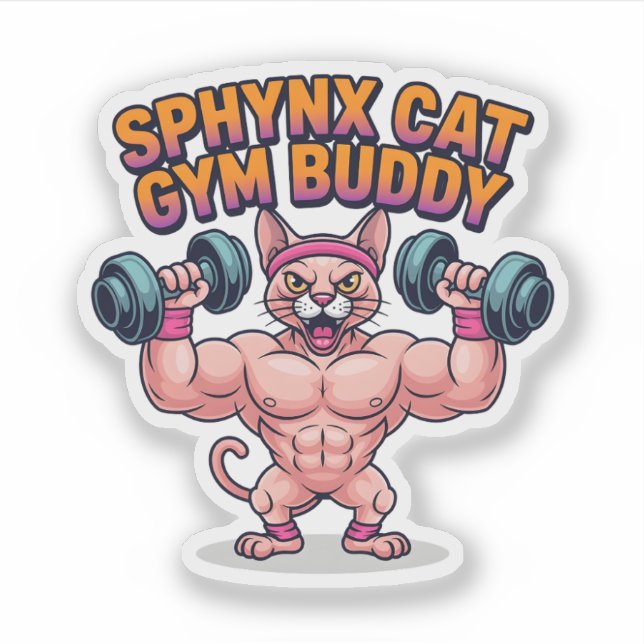 Adesivo Muscular Sphynx Cat Gym Buddy Cartoon (Frente)