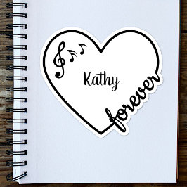 Adesivo Music Musical Notes Love Heart Line Custom Name