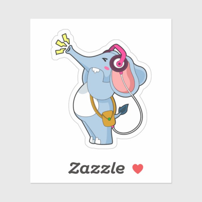 Adesivo Música de fone de ouvido elefante (Folha)