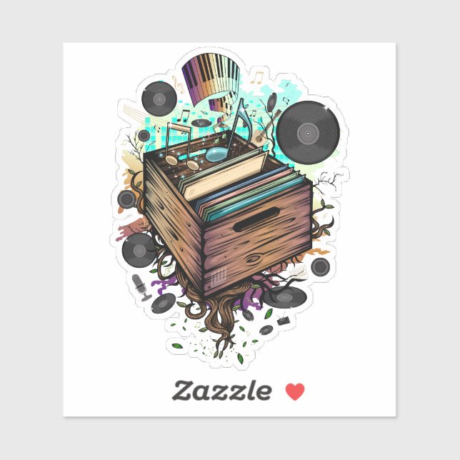 Adesivo Música Vinyl Crate (Folha)